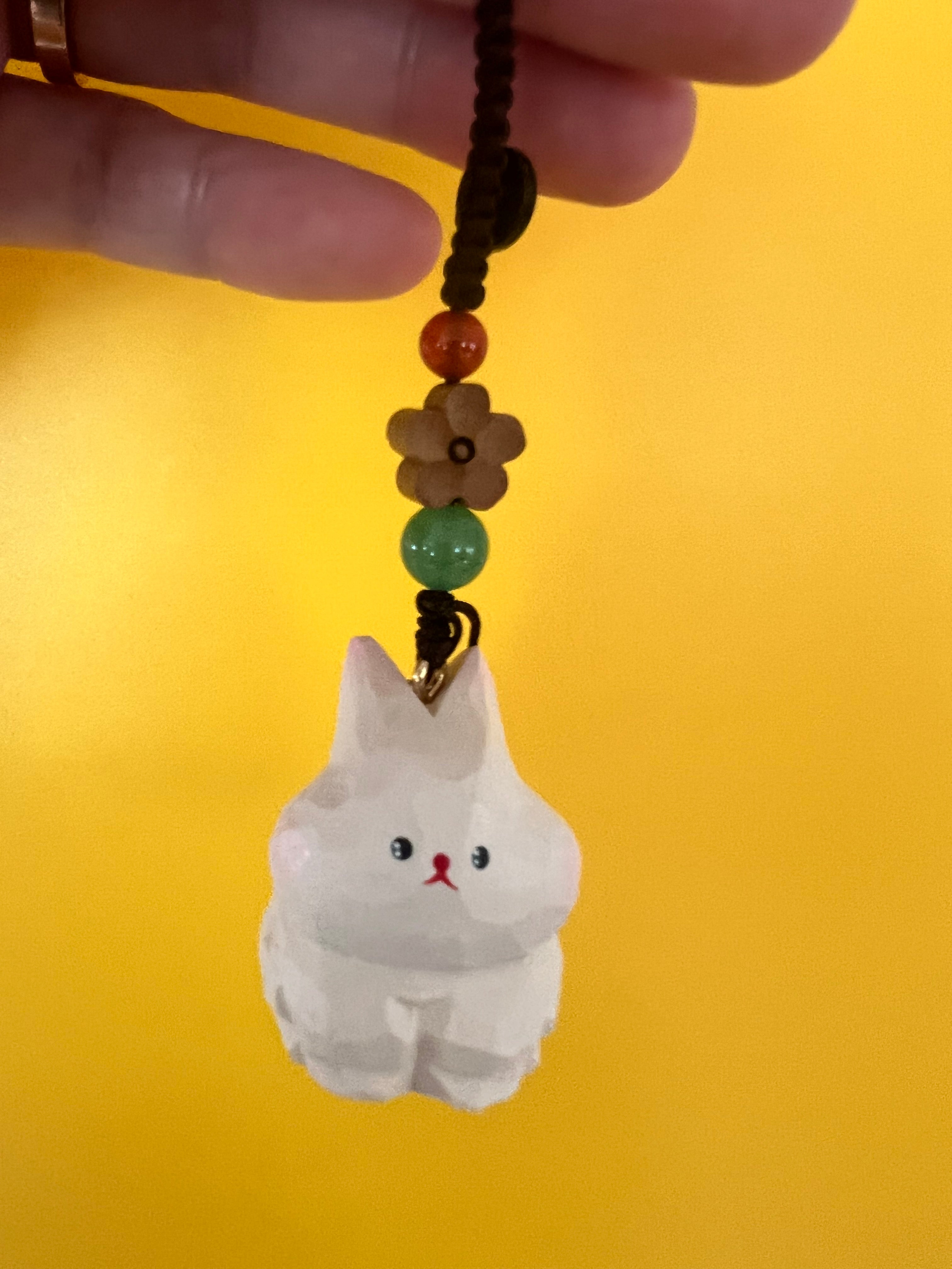 Handmade Wooden White Rabbit Keychain – Cute Animal Pendant, Bag Charm, Friendship Gift