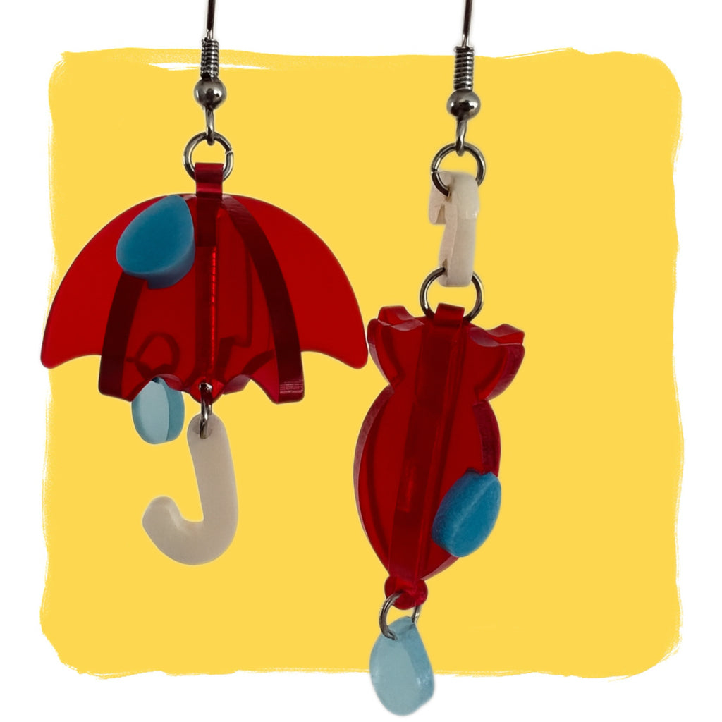 Rain Came, Rain Gone — Asymmetric Acrylic Umbrella Earrings ☔🌈
