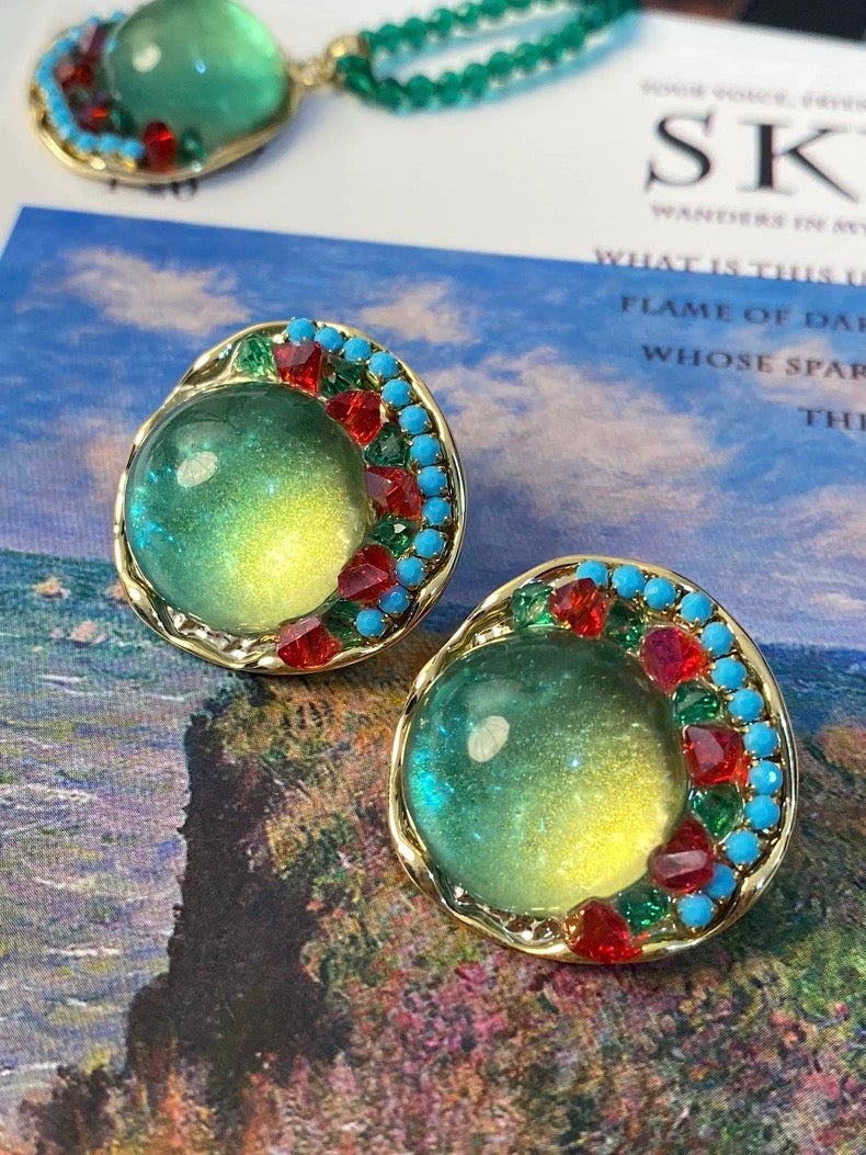 Vintage-Inspired Colorful Crystal Glass Earrings – Retro Statement Studs