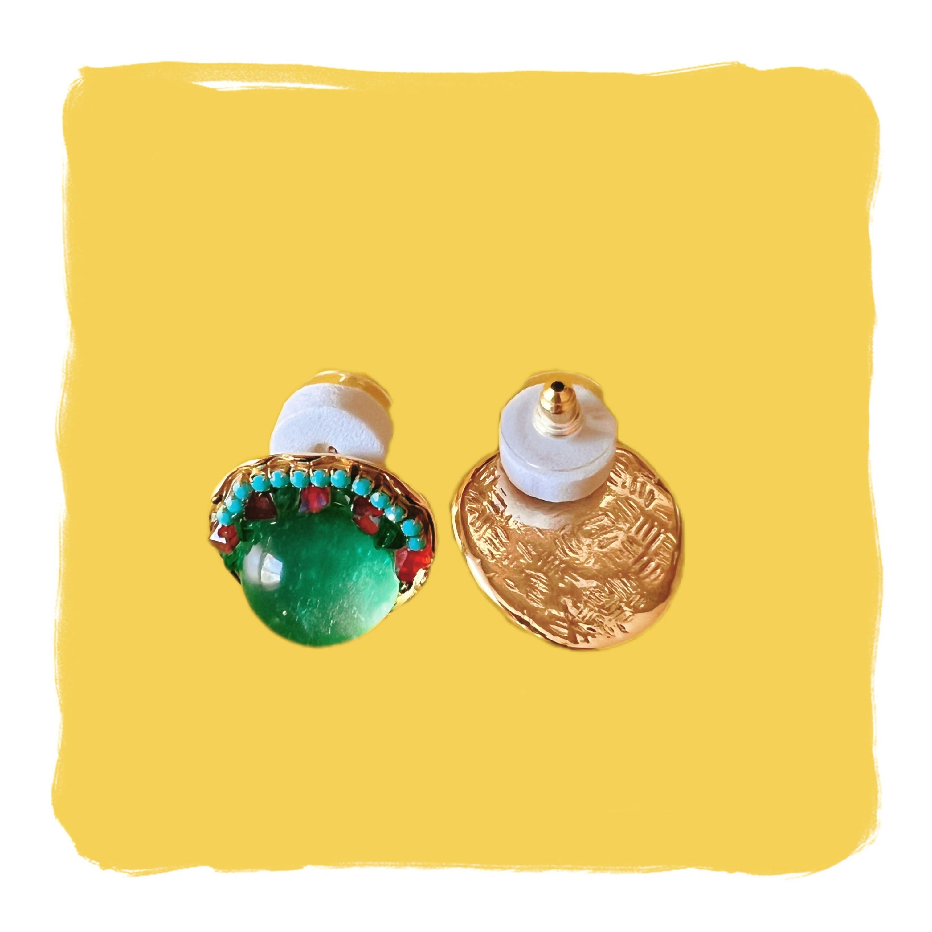 Vintage-Inspired Colorful Crystal Glass Earrings – Retro Statement Studs