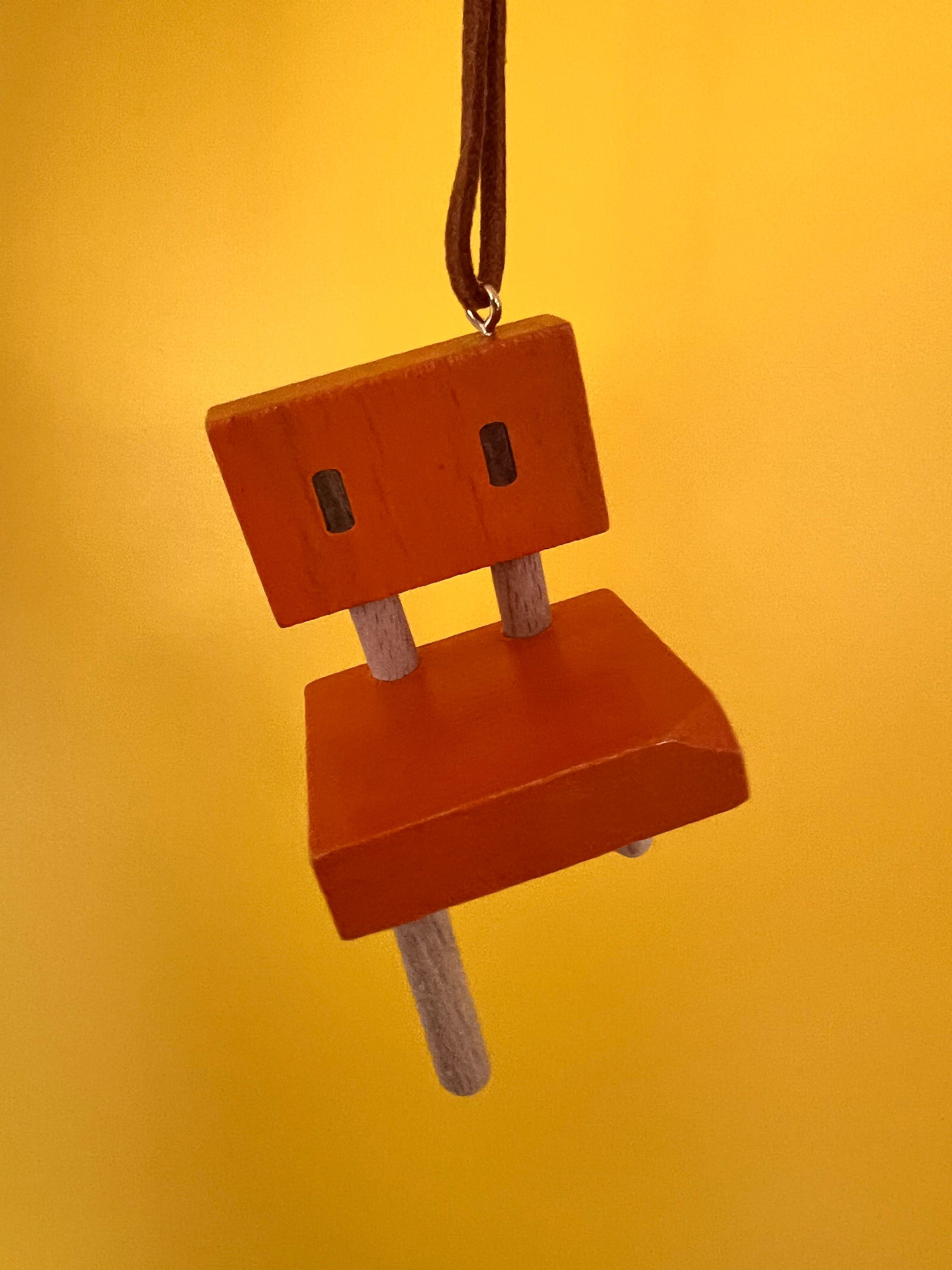 Handmade Three-Legged Wooden Chair Car Charm – Quirky Mini Chair Pendant for Rearview Mirror, Unique Gift