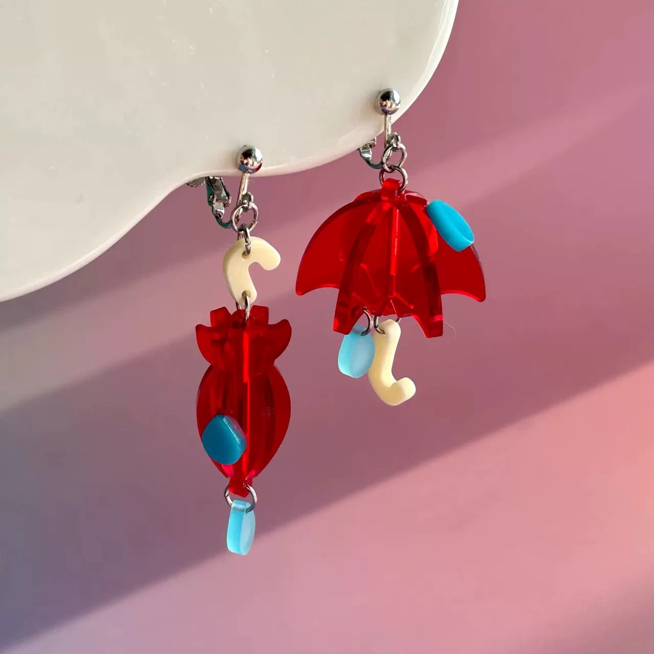 Rain Came, Rain Gone — Asymmetric Acrylic Umbrella Earrings ☔🌈