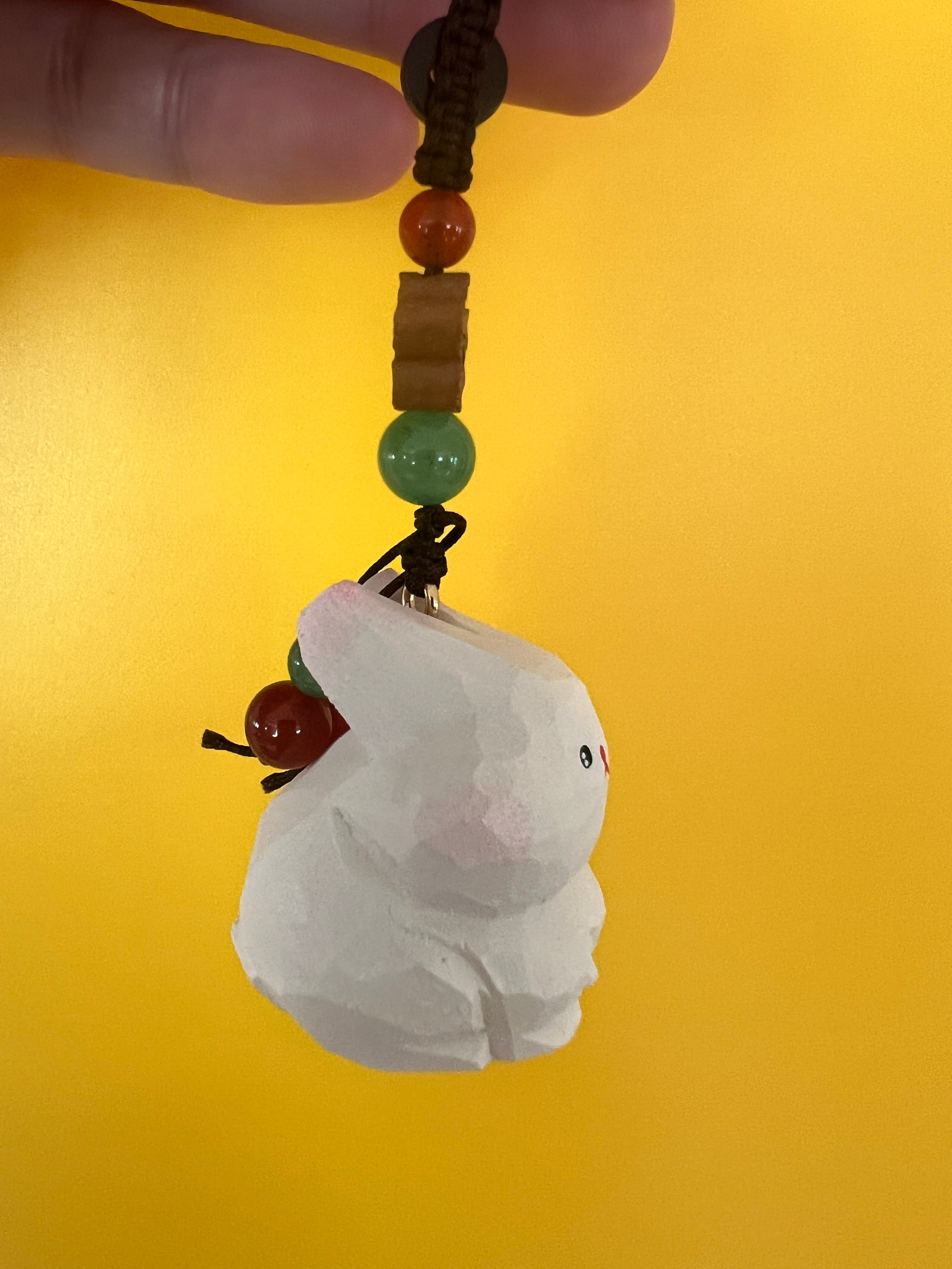Handmade Wooden White Rabbit Keychain – Cute Animal Pendant, Bag Charm, Friendship Gift
