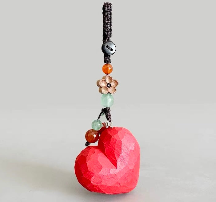 Handmade Wooden Heart Keychain – Car Charm, Cute Bag Pendant, Romantic Friendship Gift