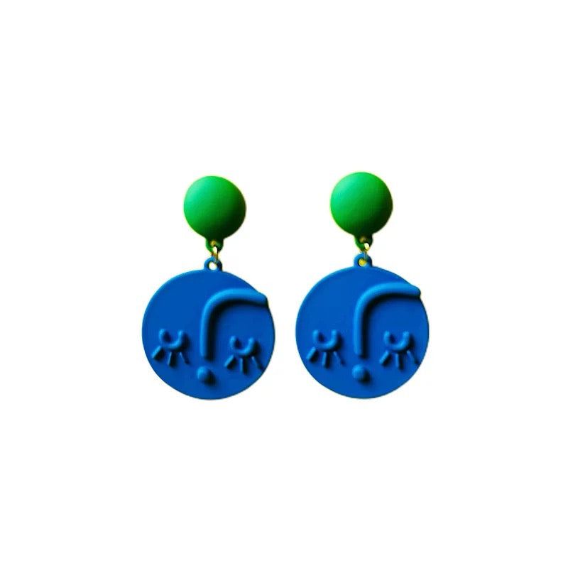 Minimalist Blue Face Earrings | 925 Silver Posts