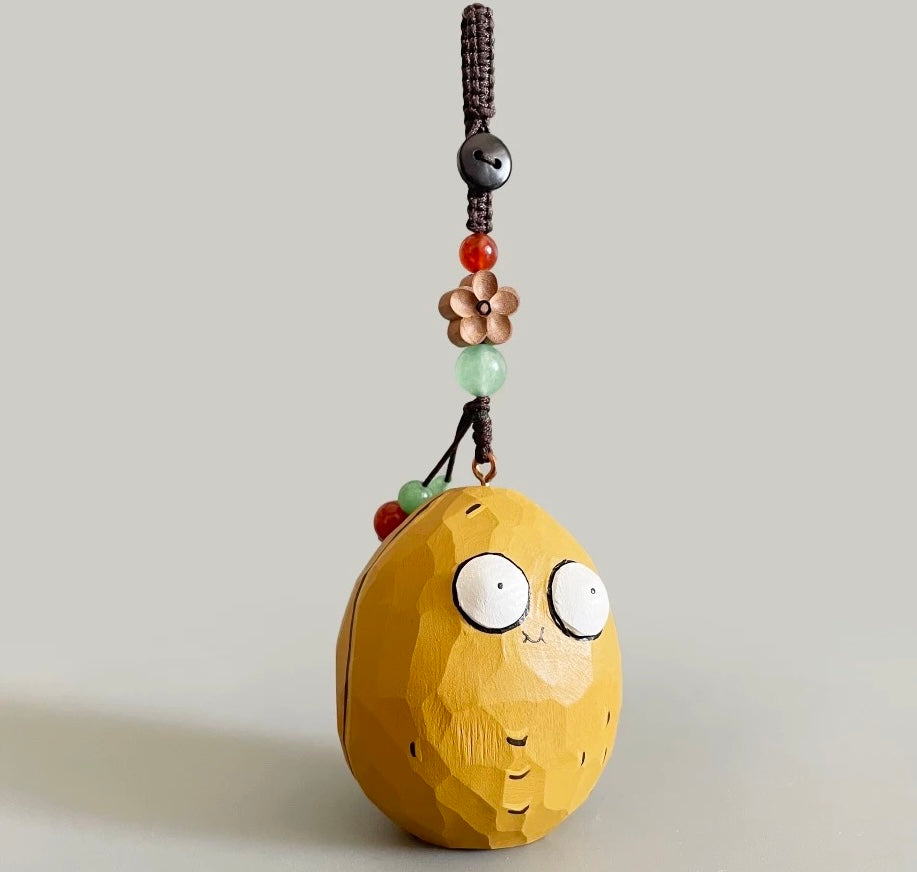 Handmade Wooden Funny Nut Keychain – Quirky Cartoon Pendant, Car Charm, Unique Birthday Gift
