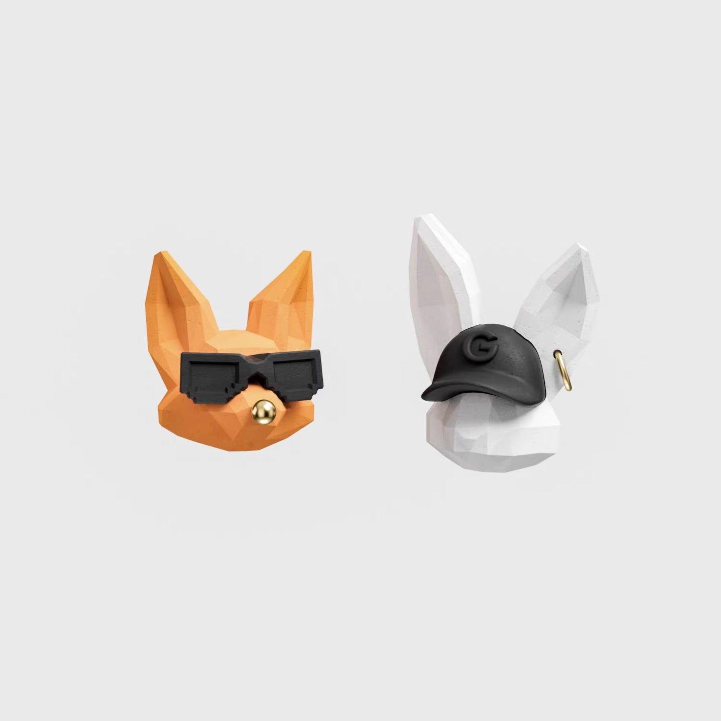 Geometric Fox & Bunny Earrings | S925 Silver Studs, Playful 3D Animal Design
