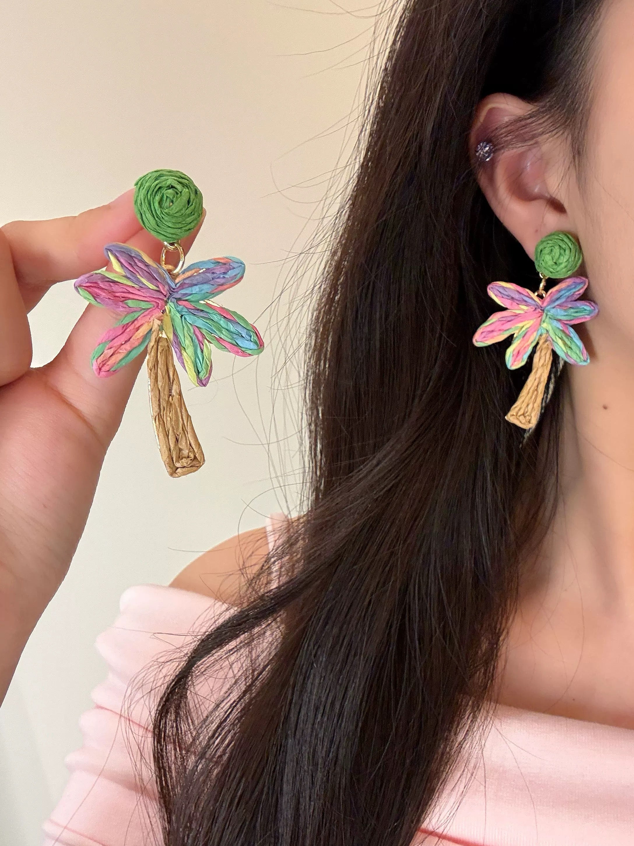Palm Tree Earrings – Handmade Colorful Woven Tropical Vacation Jewelry