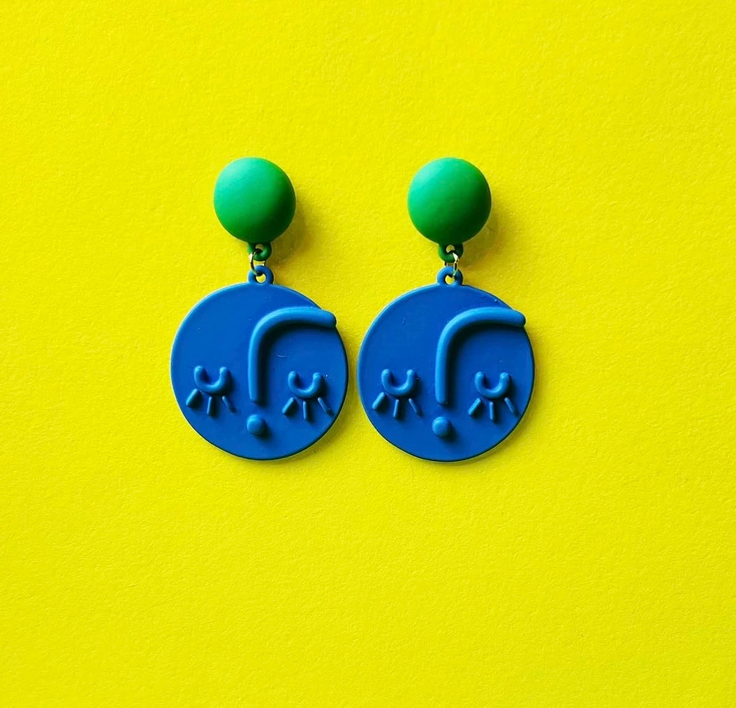 Minimalist Blue Face Earrings | 925 Silver Posts