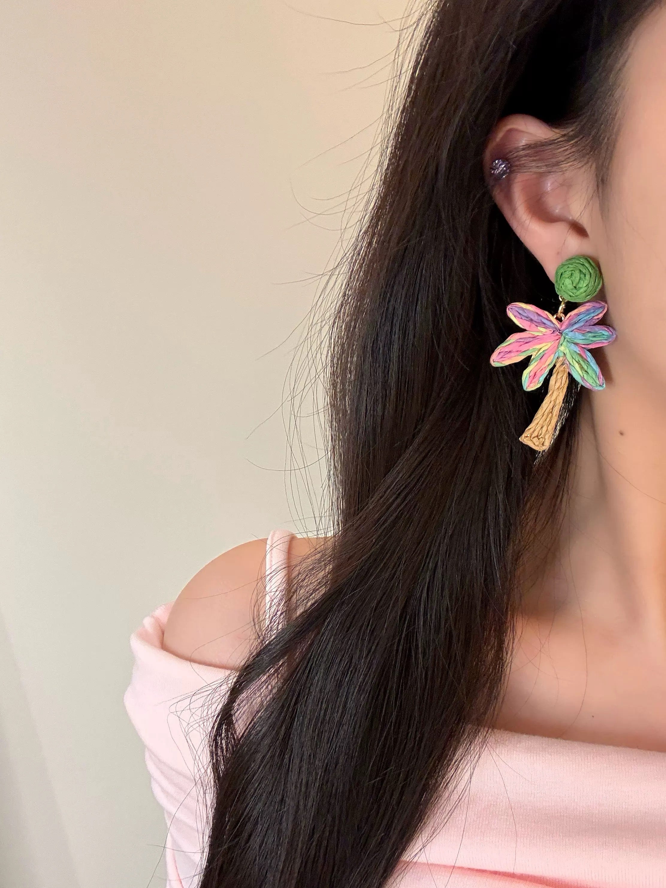 Palm Tree Earrings – Handmade Colorful Woven Tropical Vacation Jewelry