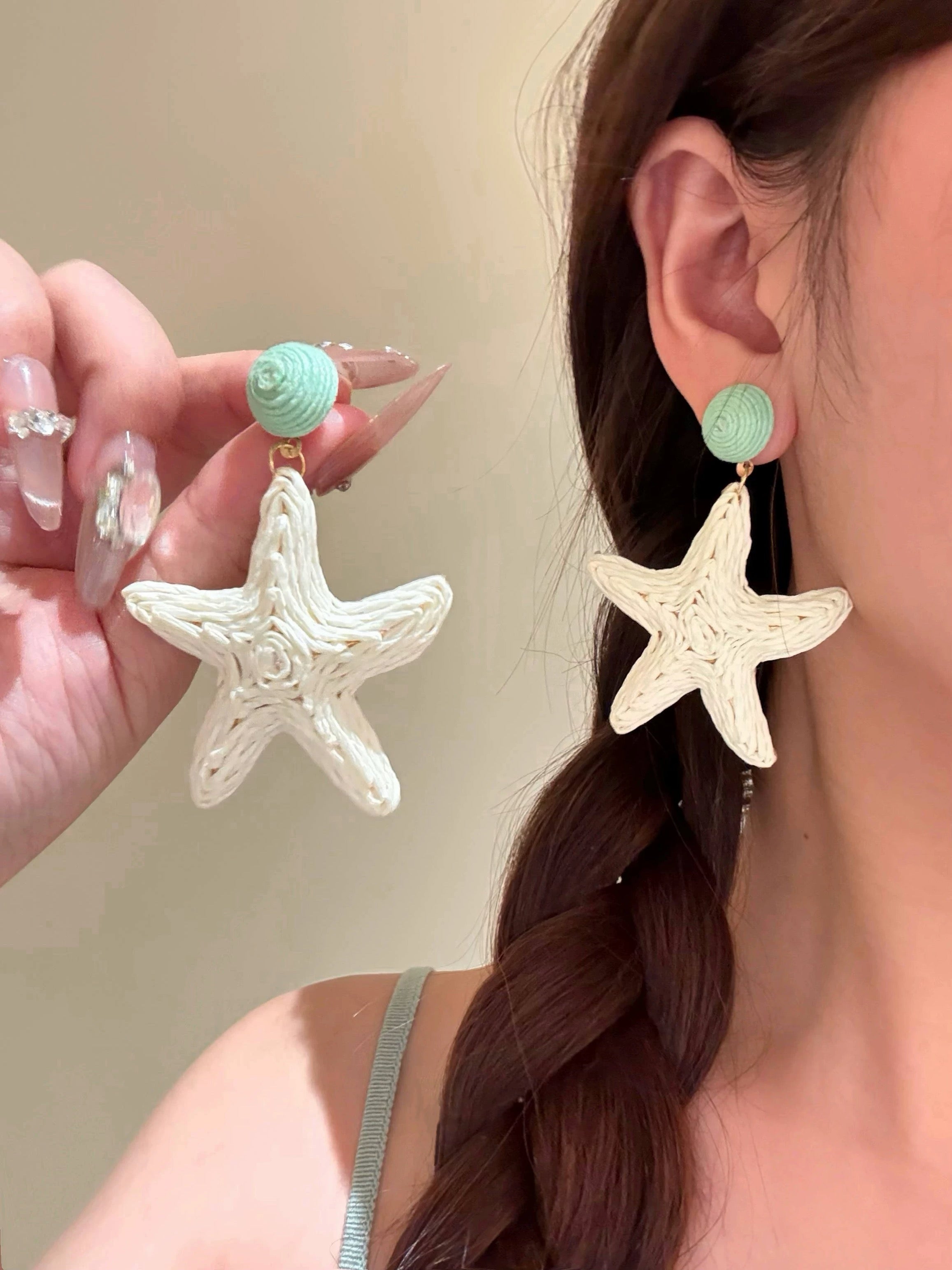 Boho Starfish Earrings – Handmade Woven Beach Vacation Jewelry