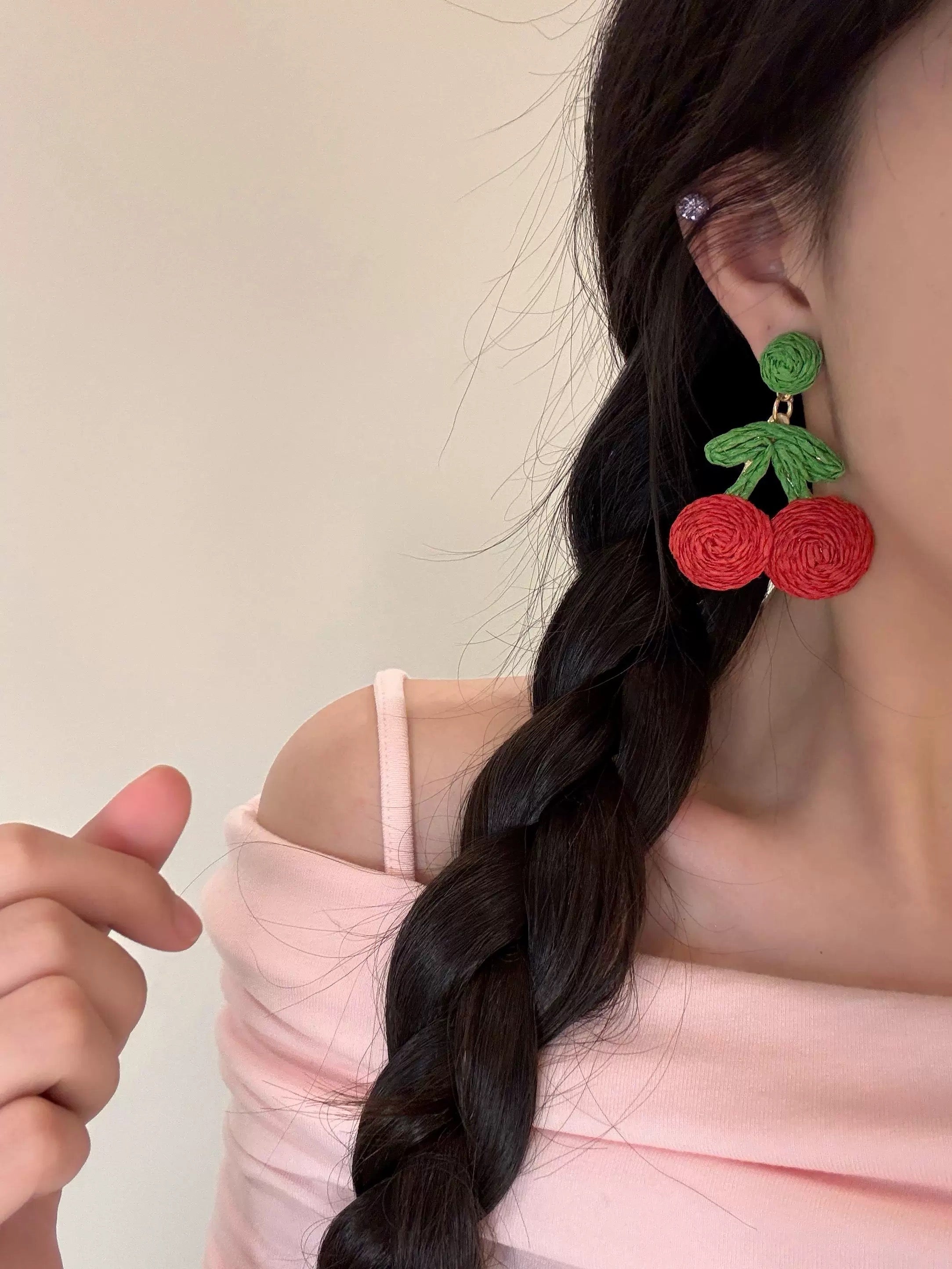 Cherry Earrings – Handmade Woven Fruit Statement Earrings