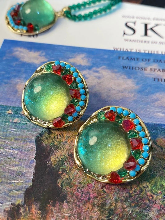 Vintage-Inspired Colorful Crystal Glass Earrings – Retro Statement Studs