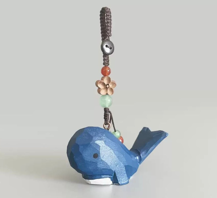 Handmade Wooden Blue Whale Keychain – Ocean Animal Pendant, Cute Bag Charm, Unique Friendship Gift