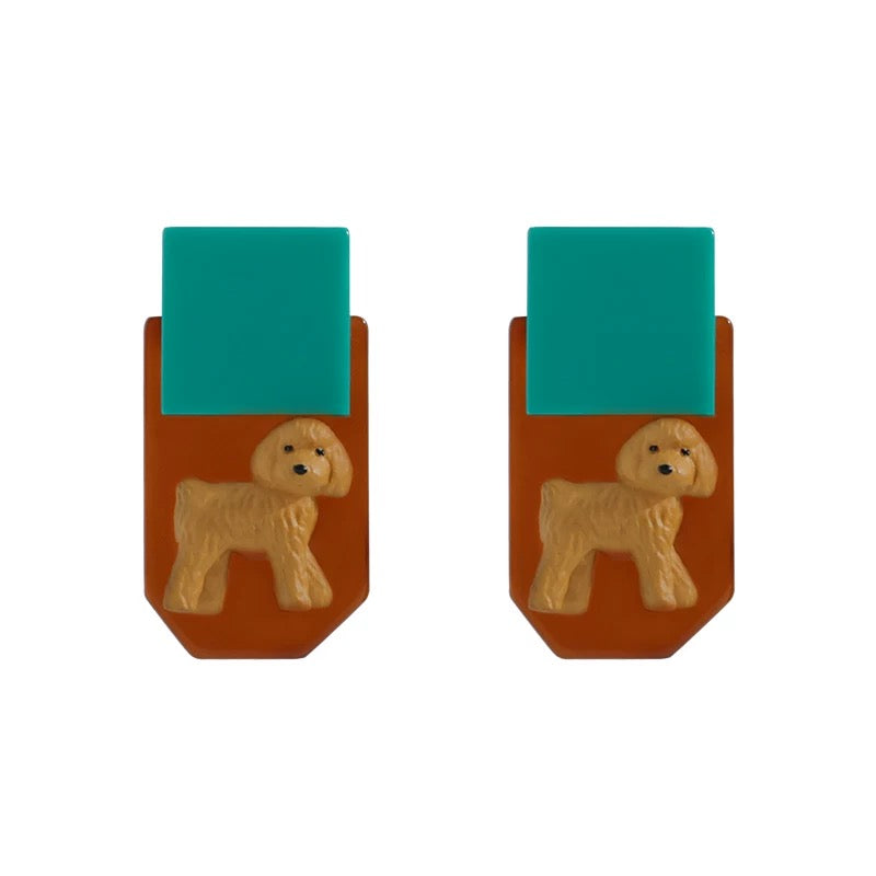 Teddy Poodle Earrings | Resin & Acrylic Handmade Animal Jewelry