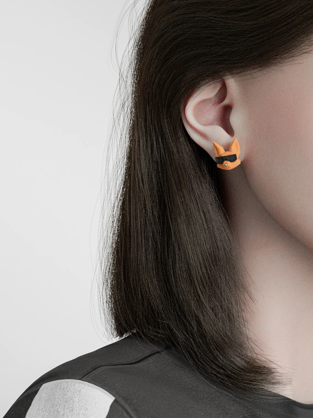 Geometric Fox & Bunny Earrings | S925 Silver Studs, Playful 3D Animal Design