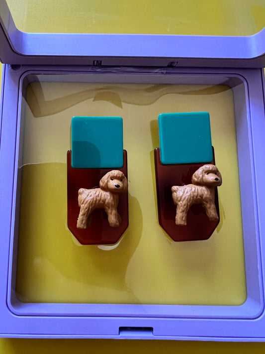 Teddy Poodle Earrings | Resin & Acrylic Handmade Animal Jewelry