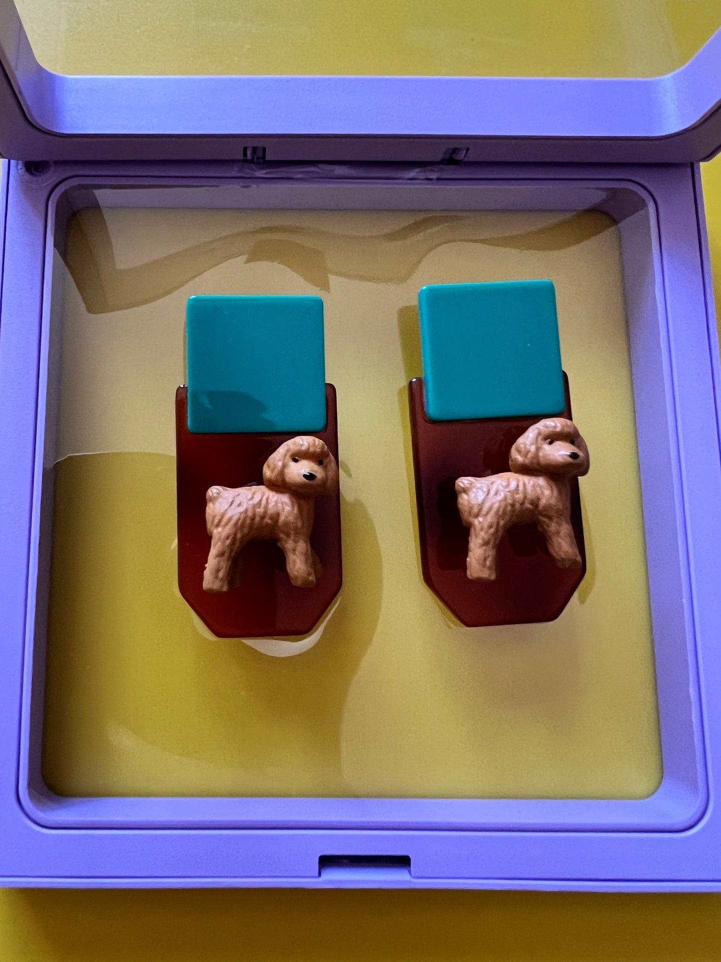 Teddy Poodle Earrings | Resin & Acrylic Handmade Animal Jewelry