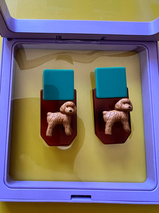 Teddy Poodle Earrings | Resin & Acrylic Handmade Animal Jewelry