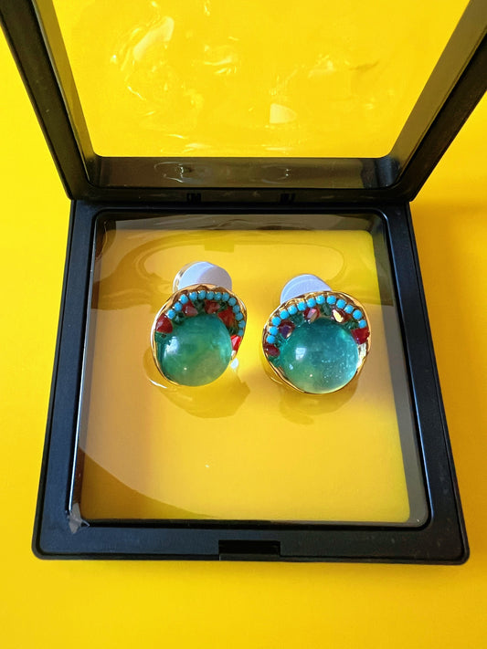 Vintage-Inspired Colorful Crystal Glass Earrings – Retro Statement Studs
