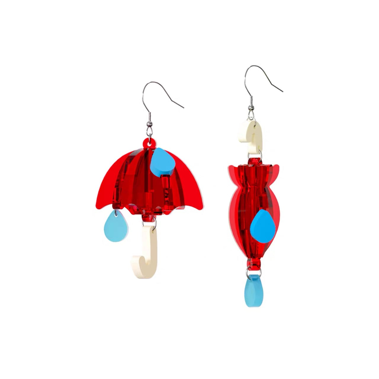 Rain Came, Rain Gone — Asymmetric Acrylic Umbrella Earrings ☔🌈